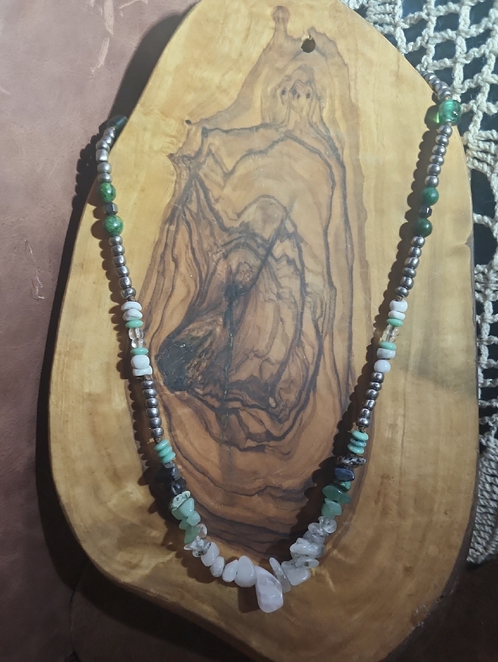 ⚡️Flash Sale⚡️Handmade Green And White Stone Necklace 17" - Picture 4 of 5
